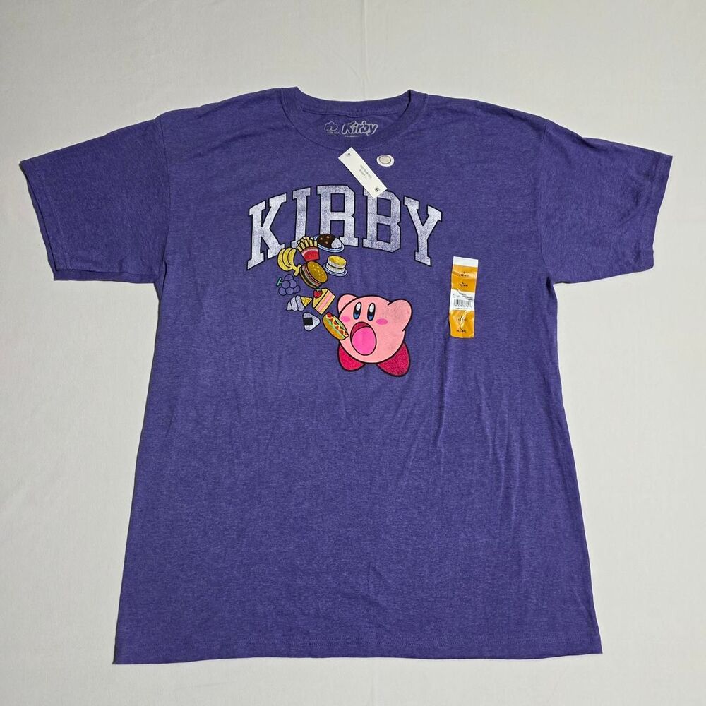 NWT Nintendo Kirby T-Shirt Purple with Kirby graphic holding sword/shield Size L